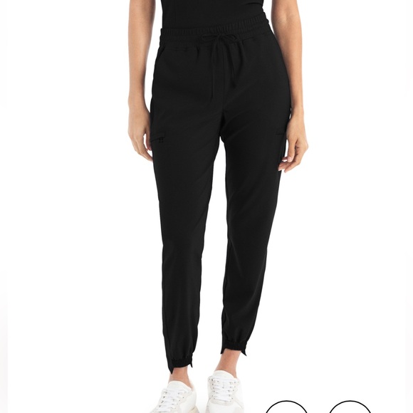 White Cross High Waisted/High Low Ankle Scrub Bottom Black - Picture 7 of 8